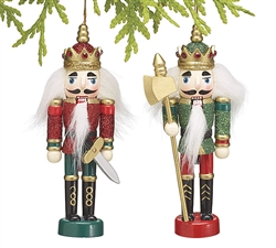 RED & GREEN WOOD ORNAMENT  NUTCRACKER (Set of 6)