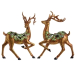 RAZ 13.5" DEER WITH PINE AND HOLLY (SET OF 2)