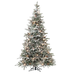 RAZ IMPORTS 7.5' PRE-LIT FROSTED TREE WITH PINECONES IN STAND
