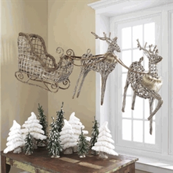 RAZ 40"  VINE SLEIGH WITH DEER (Set of 3)