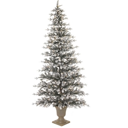RAZ IMPORTS 7.5' PRE-LIT FLOCKED FLAT TREE IN URN STAND